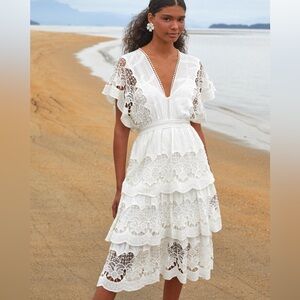 Farm Rio Off White Richelier Midi Dress Small NWT